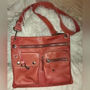 FOSSIL Rust Red Genuine Leather Crossbody Travel Active Belt Bag Sling